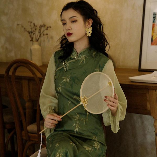 casual dresses chinese women dress cheongsam qipao vintage gauze tulle summer 2021 long eleglant for party wedding evening, Black;gray
casual dresses chinese women dress cheongsam qipao vintage gauze tulle summer 2021 long eleglant for party wedding evening, Black;gray