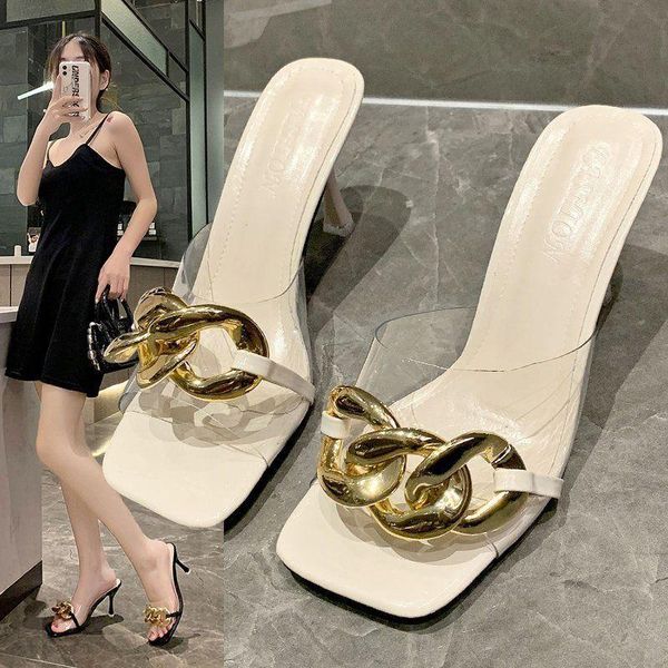 slippers slip on women mules shoes woman gold metal chain brand design open toe square high heels casual slides, Black
slippers slip on women mules shoes woman gold metal chain brand design open toe square high heels casual slides, Black