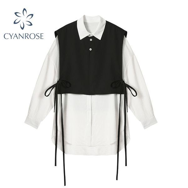 blouse women autumn fashion design streetwear turn down collar long sleeve loose two piece female office casual shirt 210417, White 
blouse women autumn fashion design streetwear turn down collar long sleeve loose two piece female office casual shirt 210417, White