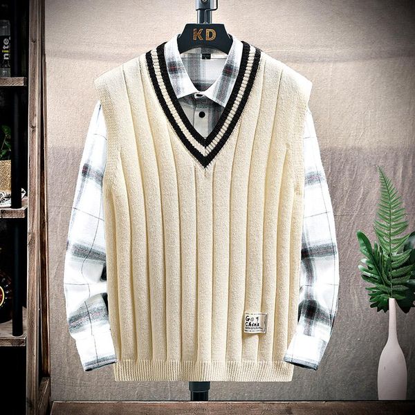 men's vests 2021 autumn and winter style trendy v-neck pullover vest sweater knit, Black;white
men's vests 2021 autumn and winter style trendy v-neck pullover vest sweater knit, Black;white