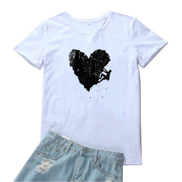 women's t-shirt black heart-shaped mountain pattern t shirt women hiker graphic camisetas mujer cotton summer casual cool tee femme, White
women's t-shirt black heart-shaped mountain pattern t shirt women hiker graphic camisetas mujer cotton summer casual cool tee femme, White