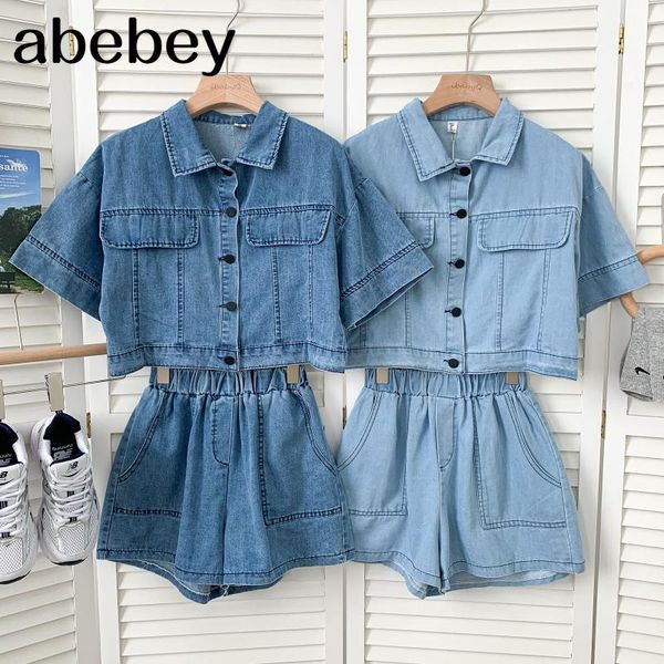 women's tracksuits vintage turn-down collar short sleeve single breasted + high waist casual wide leg denim shorts 2-piece set 2021 sum, Gray
women's tracksuits vintage turn-down collar short sleeve single breasted + high waist casual wide leg denim shorts 2-piece set 2021 sum, Gray
