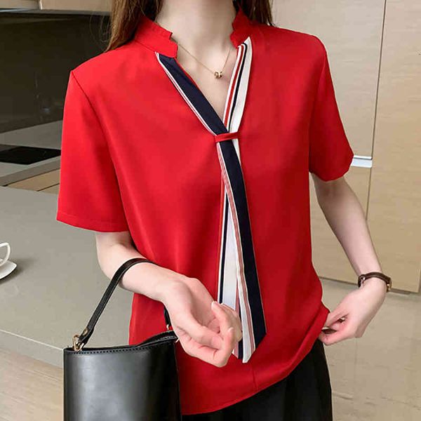 women's blouses & shirts stand collar striped bow women clothes summer chiffon pullover blouse korean fashion woman chemisier femme cp, White
women's blouses & shirts stand collar striped bow women clothes summer chiffon pullover blouse korean fashion woman chemisier femme cp, White