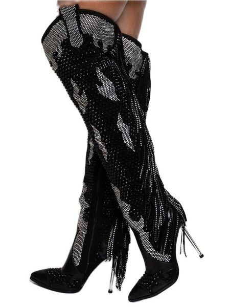 boots fringe black crystal pointed toe thin high heel over the knee zipper women autumn winter stiletto runway shoes
boots fringe black crystal pointed toe thin high heel over the knee zipper women autumn winter stiletto runway shoes