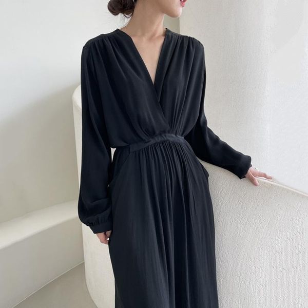 casual dresses simple cross v neck long sleeve slim waist elegant robe femme autumn 2021 korean style office ladies dress women vestidos, Black;gray
casual dresses simple cross v neck long sleeve slim waist elegant robe femme autumn 2021 korean style office ladies dress women vestidos, Black;gray
