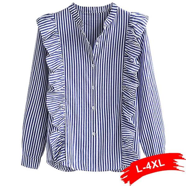 women's blouses & shirts plus size elegant ruffles blue striped stand collar blouse 3xl 4xl v neck long sleeve cotton shirt work wear b, White
women's blouses & shirts plus size elegant ruffles blue striped stand collar blouse 3xl 4xl v neck long sleeve cotton shirt work wear b, White
