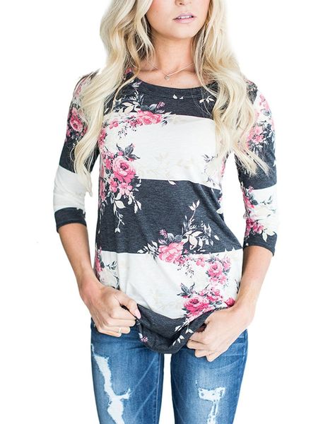 women's t-shirt floral print striped t-shirt women three quarter sleeve o neck dot casual tshirt fashion female tee shirt ladies t, White
women's t-shirt floral print striped t-shirt women three quarter sleeve o neck dot casual tshirt fashion female tee shirt ladies t, White