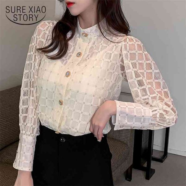 lace shirt women's autumn spring standing collar long sleeve with mesh blouse bottom coat korean syle clothes 210421, White
lace shirt women's autumn spring standing collar long sleeve with mesh blouse bottom coat korean syle clothes 210421, White