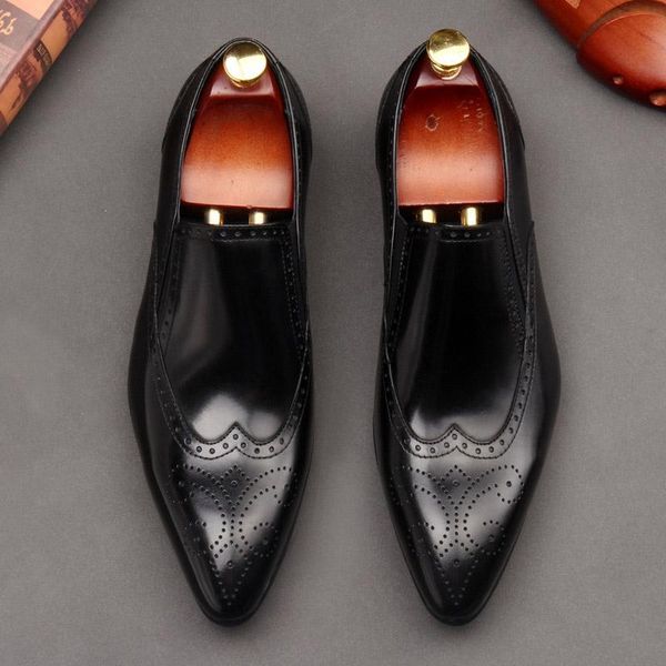 dress shoes genuine leather for men brand oxford fashion slip on pointed toe brogue carved formal g31, Black
dress shoes genuine leather for men brand oxford fashion slip on pointed toe brogue carved formal g31, Black
