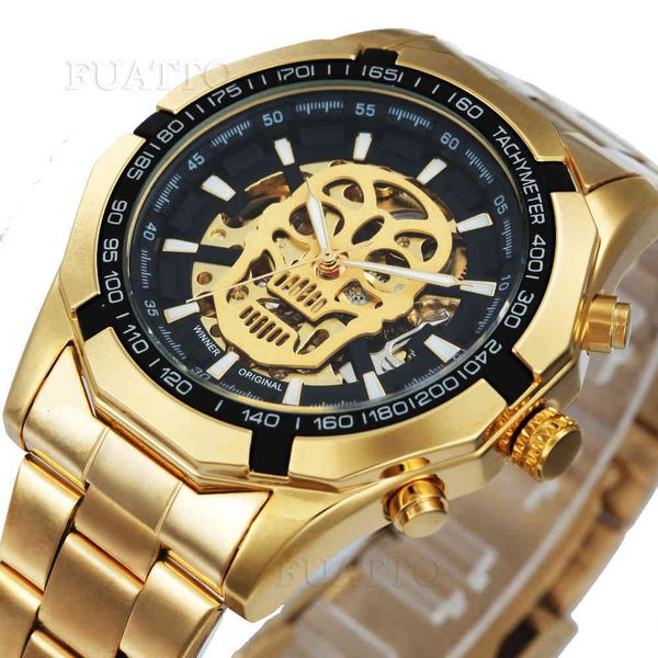 new fashion mechanical clock men's skull design brand luxury gold rustless steel band skeleton man car polshorlogies, Slivery;brown
new fashion mechanical clock men's skull design brand luxury gold rustless steel band skeleton man car polshorlogies, Slivery;brown