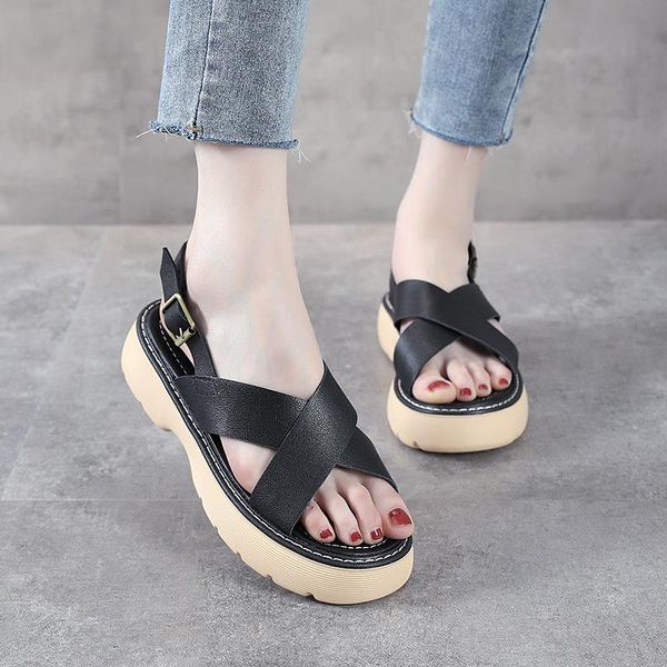 sandals 2021 summer style korean leather casual platform female belt buckle beach toe layer cowhide all-match tide, Black
sandals 2021 summer style korean leather casual platform female belt buckle beach toe layer cowhide all-match tide, Black