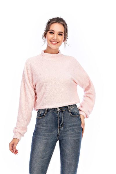 women's t-shirt winter fashion products style ladies fur long sleeve stand collar pink women street all-match, White
women's t-shirt winter fashion products style ladies fur long sleeve stand collar pink women street all-match, White