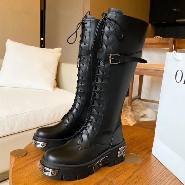 boots metal decor women platform genuine leather motorcycle punk style female up shoes mujer mid calf ankle, Black
boots metal decor women platform genuine leather motorcycle punk style female up shoes mujer mid calf ankle, Black