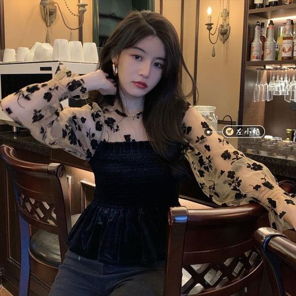autumn winter velvet stitching womens shirts net yarn flowers for ropa de mujer, White
autumn winter velvet stitching womens shirts net yarn flowers for ropa de mujer, White