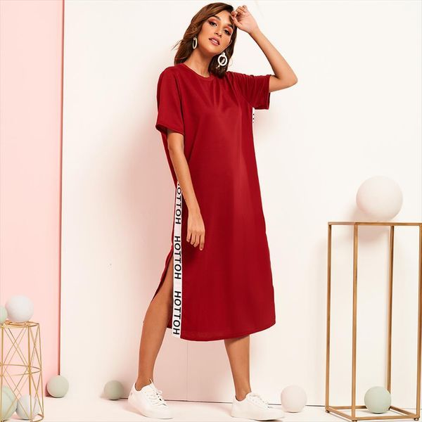 summer long burgundy red women dresses fashion ribbon slit high waist letter print o neck knee length short sleeved, Black;gray
summer long burgundy red women dresses fashion ribbon slit high waist letter print o neck knee length short sleeved, Black;gray