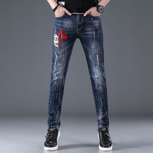 fashion jeans china style casual brand men's thin summer slim small foot stretch embroidery process printed trousers, Blue
fashion jeans china style casual brand men's thin summer slim small foot stretch embroidery process printed trousers, Blue