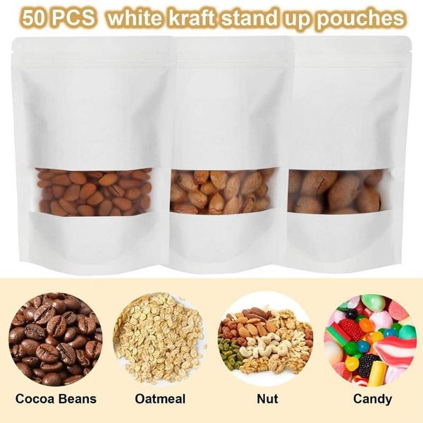 storage bags 50pcs sealed food bag kraft paper stand up candy tea dried fruit gift packaging moisture-proof open window pouch
storage bags 50pcs sealed food bag kraft paper stand up candy tea dried fruit gift packaging moisture-proof open window pouch