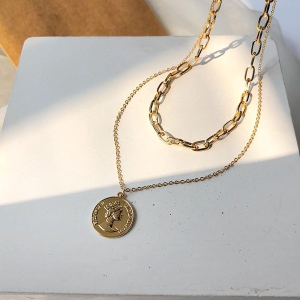 chains 2021 trendy necklace female personality creative avatar special-interest design double layer clavicle chain, Silver 
chains 2021 trendy necklace female personality creative avatar special-interest design double layer clavicle chain, Silver