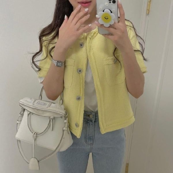 korea style elegant o-neck tweed jacket coat femme 2021 summer women vintage short sleeve single-breasted slim chic outwears women's ja, Black;brown
korea style elegant o-neck tweed jacket coat femme 2021 summer women vintage short sleeve single-breasted slim chic outwears women's ja, Black;brown