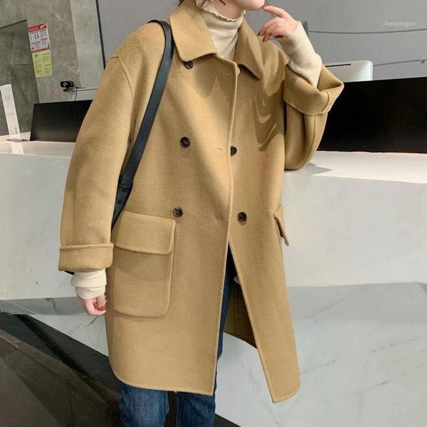 women's wool & blends women 2021 autumn winter woolen coat female turn down collar double breasted coats ladies elegant cashmere outerw, Black
women's wool & blends women 2021 autumn winter woolen coat female turn down collar double breasted coats ladies elegant cashmere outerw, Black