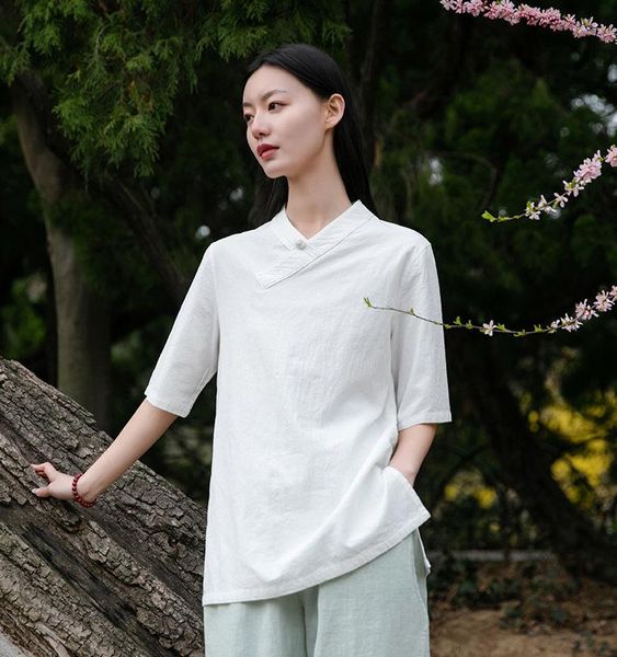 women's t-shirt 2021 spring and summer cotton wear national style v-neck coil button short sleeve tea, White
women's t-shirt 2021 spring and summer cotton wear national style v-neck coil button short sleeve tea, White