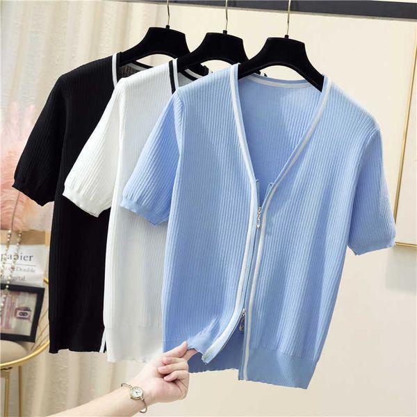 4xl plus size women v neck sweater cardigan summer short sleeve zipper kint oversized sweaters coat jumper 210604, White
4xl plus size women v neck sweater cardigan summer short sleeve zipper kint oversized sweaters coat jumper 210604, White