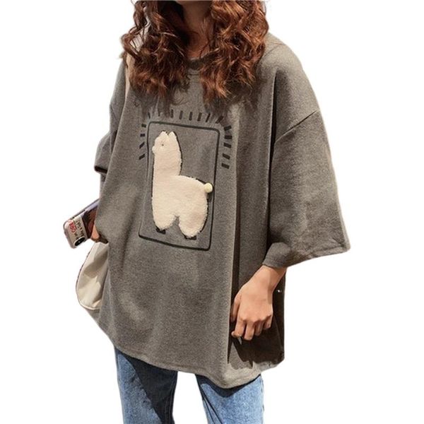 women's t-shirt cartoon alpaca animal printed casual korean summer short sleeve women female t-shirts graphic tee, White
women's t-shirt cartoon alpaca animal printed casual korean summer short sleeve women female t-shirts graphic tee, White