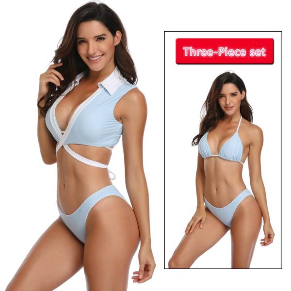 women's swimwear three piece swimsuit bikini set women summer beachwear light blue high waisted bathing suits, White;black
women's swimwear three piece swimsuit bikini set women summer beachwear light blue high waisted bathing suits, White;black