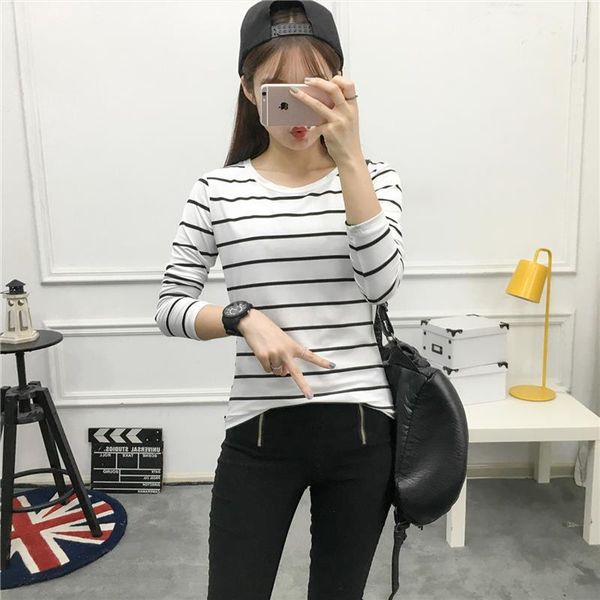 women's t-shirt striped t shirt spring autumn female's long sleeve fashion slim ladies korean style, White
women's t-shirt striped t shirt spring autumn female's long sleeve fashion slim ladies korean style, White