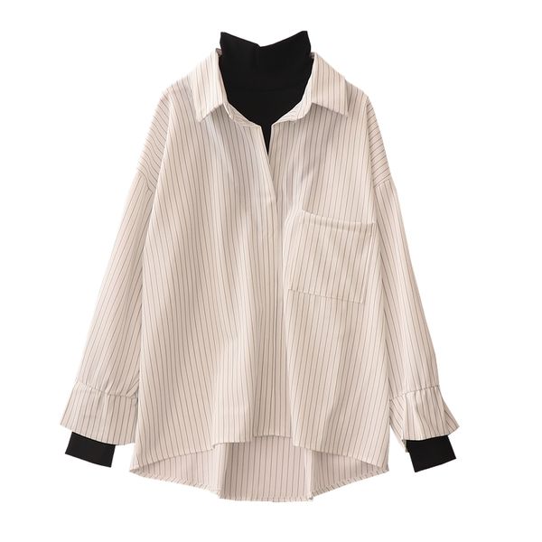 fake two piece striped shirt women patchwork knitted turtleneck 2021 autumn winter long sleeve casual loose female blouse, White
fake two piece striped shirt women patchwork knitted turtleneck 2021 autumn winter long sleeve casual loose female blouse, White