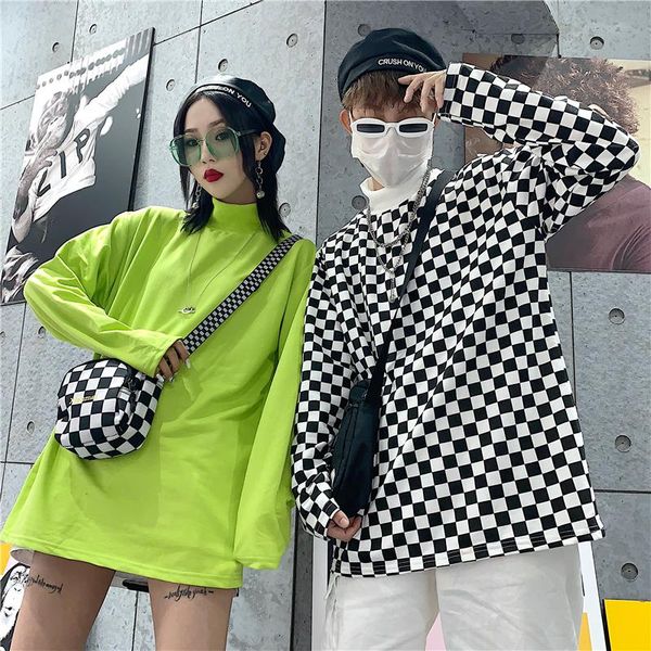 women's t-shirt bf harajuku big size loose casual fashion women vintage plaid turtleneck long-sleeved hip hop personality cotton, White
women's t-shirt bf harajuku big size loose casual fashion women vintage plaid turtleneck long-sleeved hip hop personality cotton, White