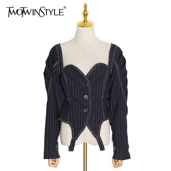 casual striped coats women square collar puff long sleeve tunic short jacket female fashion spring clothes 210524, Black;brown
casual striped coats women square collar puff long sleeve tunic short jacket female fashion spring clothes 210524, Black;brown