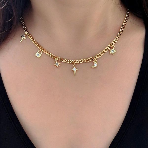 cuban choker necklace gold color star moon key pendant zircon women punk fashion party jewelry accessories drop necklaces, Silver
cuban choker necklace gold color star moon key pendant zircon women punk fashion party jewelry accessories drop necklaces, Silver