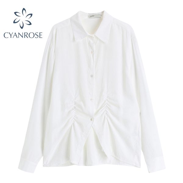 white draped long sleeve women's spring blouses cardigan elegant korean retro design lapel solid ins chic casual blusas 210430
white draped long sleeve women's spring blouses cardigan elegant korean retro design lapel solid ins chic casual blusas 210430