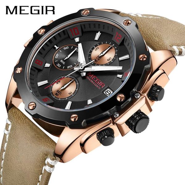 wristwatches megir sport watch men relogio masculino creative fashion chronograph quartz watches clock hour leather military army mens, Slivery;brown
wristwatches megir sport watch men relogio masculino creative fashion chronograph quartz watches clock hour leather military army mens, Slivery;brown