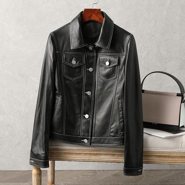 women's leather & faux shzq 2021 fashion autumn and winter thickened single jacket short sheepskin motorcycle korean, Black
women's leather & faux shzq 2021 fashion autumn and winter thickened single jacket short sheepskin motorcycle korean, Black