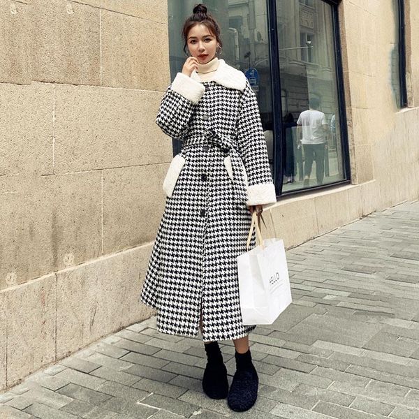 women's wool & blends winter woolen coat female long houndstooth classic thickening fashion british style casual jacket quality ladies, Black
women's wool & blends winter woolen coat female long houndstooth classic thickening fashion british style casual jacket quality ladies, Black