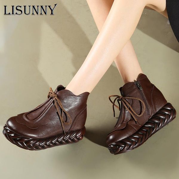boots lisunny 2021 genuine leather women shoes thick sole lace up autumn winter short ankle for height increasing, Black
boots lisunny 2021 genuine leather women shoes thick sole lace up autumn winter short ankle for height increasing, Black