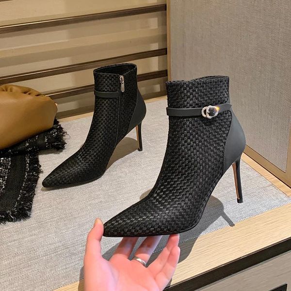 boots natural genuine leather women metal pointed toe ladies ankle for thin high heels spring autumn shoes, Black
boots natural genuine leather women metal pointed toe ladies ankle for thin high heels spring autumn shoes, Black