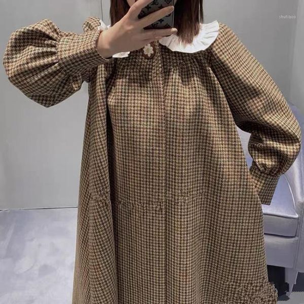 women's wool & blends autumn and winter 20 miu family thousand bird plaid daisy button loose doll collar cloak overcoat girl, Black
women's wool & blends autumn and winter 20 miu family thousand bird plaid daisy button loose doll collar cloak overcoat girl, Black