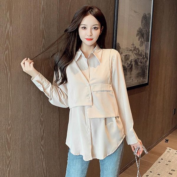 women's blouses & shirts blouse women irregular long sleeve fake two pieces loose chiffon blusas ropa de mujer, White
women's blouses & shirts blouse women irregular long sleeve fake two pieces loose chiffon blusas ropa de mujer, White