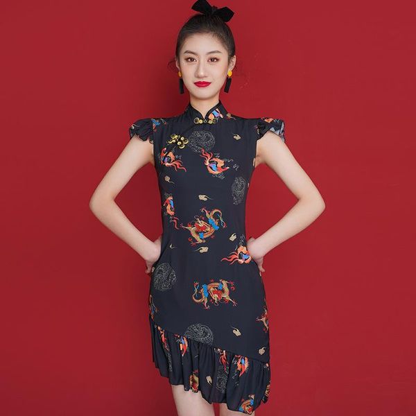 real fish tail cheongsam young girls modified chinese style dress erosion bone ethnic clothing, Red
real fish tail cheongsam young girls modified chinese style dress erosion bone ethnic clothing, Red