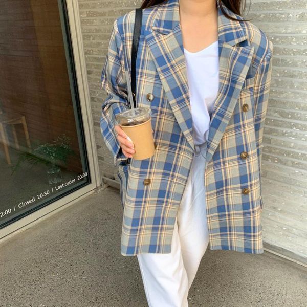 women's suits & blazers spring autumn loose temperament plaid suit jacket female mid-length chic casual, White;black
women's suits & blazers spring autumn loose temperament plaid suit jacket female mid-length chic casual, White;black