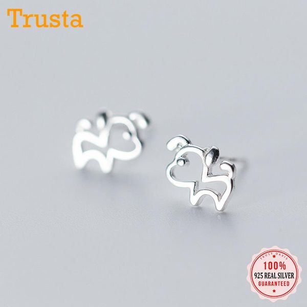trustdavis authentic 100% 925 sterling silver women jewelry fashion cute tiny hollow dog stud earrings for daughter girls ds288, Golden;silver