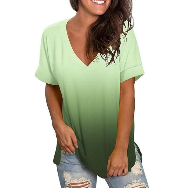 women's t-shirt lady tie-dye gradient color print short sleeve v-collar base breathable summer fashion women, White
women's t-shirt lady tie-dye gradient color print short sleeve v-collar base breathable summer fashion women, White