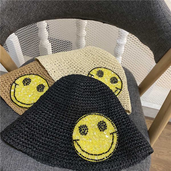 smiling face rhinestone straw temperament bucket hat outdoor travel sunshade sunscreen breathable basin hat, Yellow
smiling face rhinestone straw temperament bucket hat outdoor travel sunshade sunscreen breathable basin hat, Yellow