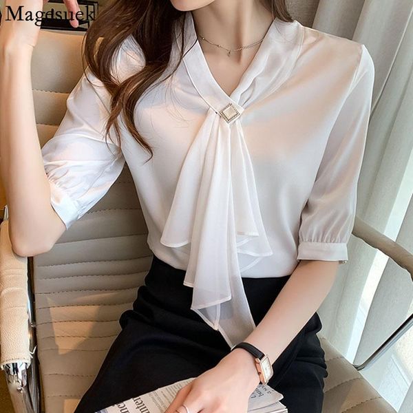 women's blouses & shirts ruffle bow tie loose blouse elegant v-neck summer chiffon shirt office lady short sleeve clothes blusas mujer, White
women's blouses & shirts ruffle bow tie loose blouse elegant v-neck summer chiffon shirt office lady short sleeve clothes blusas mujer, White