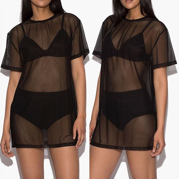 summer short sleeve solid womens dress beach swimwear mesh bikini cover up bathing, Black;gray
summer short sleeve solid womens dress beach swimwear mesh bikini cover up bathing, Black;gray