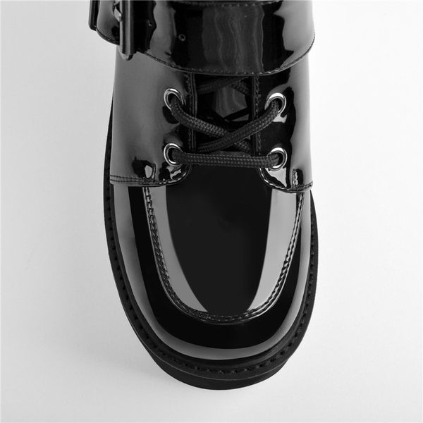 round toe platform black color patent leather wedges heels side zip ankle boots big size us5us15
round toe platform black color patent leather wedges heels side zip ankle boots big size us5us15