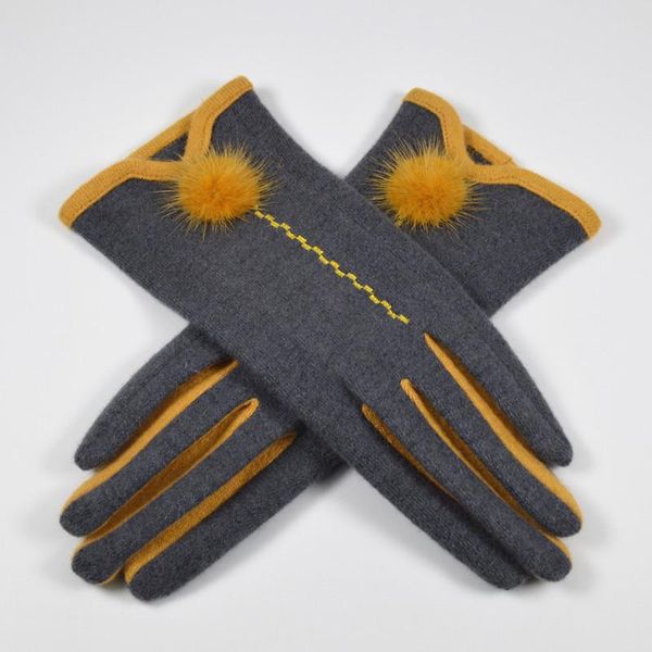 five fingers gloves womens cashmere autumn winter female warm mittens wool short wrist touch screen contrast color fur ball, Blue;gray
five fingers gloves womens cashmere autumn winter female warm mittens wool short wrist touch screen contrast color fur ball, Blue;gray